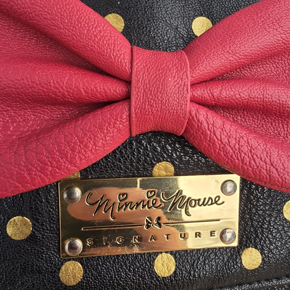 Disney Store Minnie Mouse Signature Black Faux Leather Crossbody Purse - Picture 3 of 15